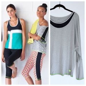 NWOT Trina Turk Recreation Long Sleeve Mesh Detail Tunic Top in Gray Size M